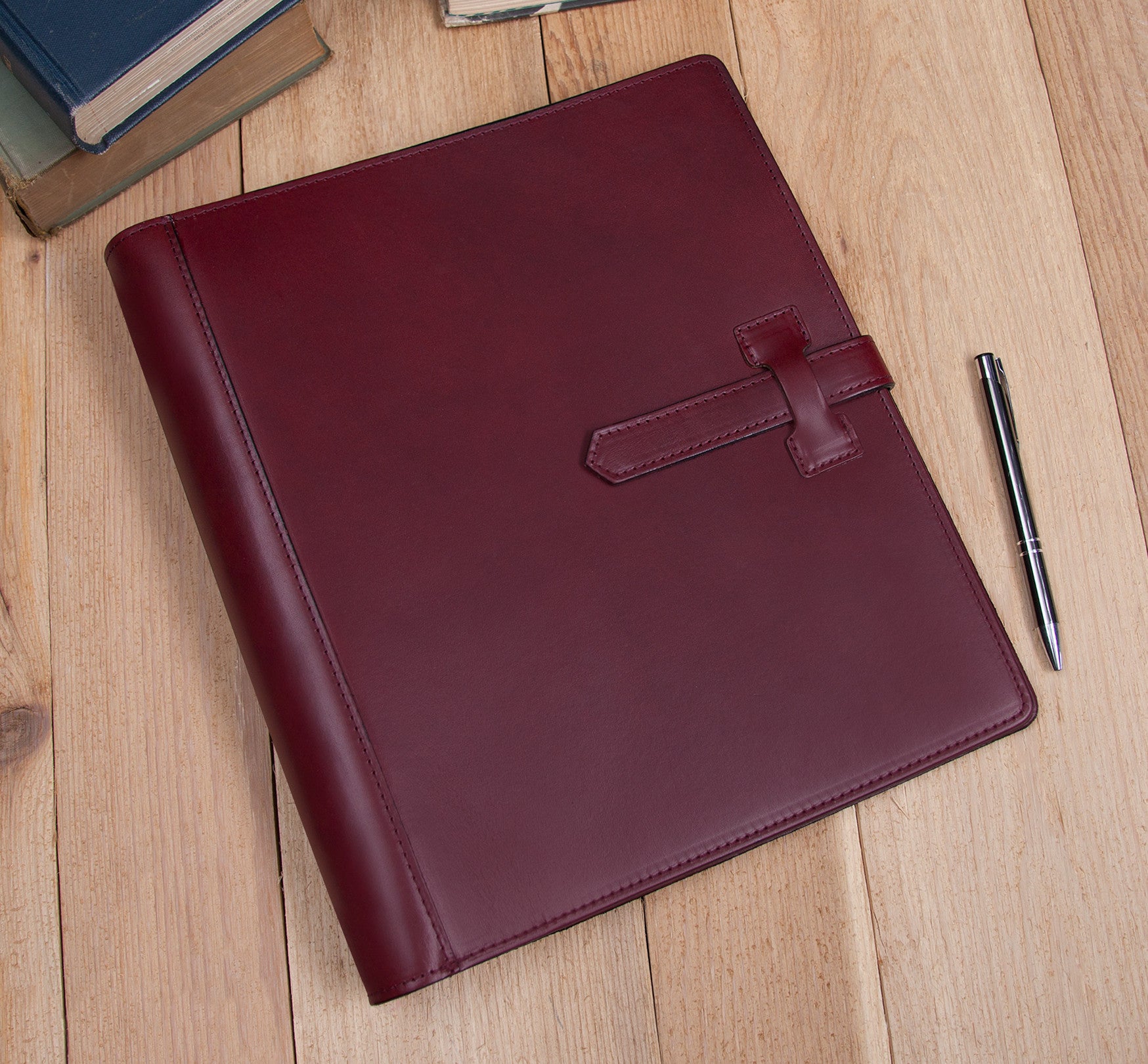 business card sleeves 3 ring binder 3-Ring English Bridle Leather Executive Binder & Padfolio - Style # 303